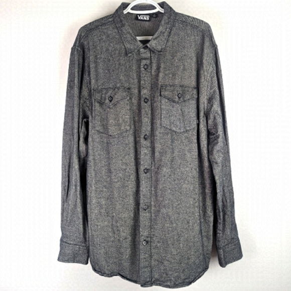 VANS 100% Cotton Dark Heathered Grey Button Down Shirt - Picture 1 of 9